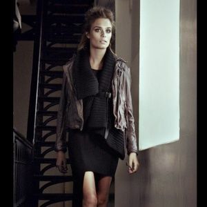 MUUBAA MEGGIE LEATHER BIKER JACKET BROWN US 4 XS